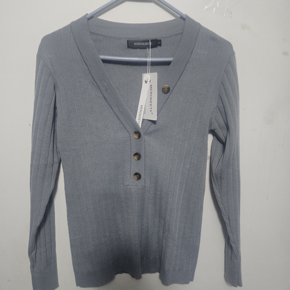 Mirocery Women's Grey Ribbed Button Down Shirt
